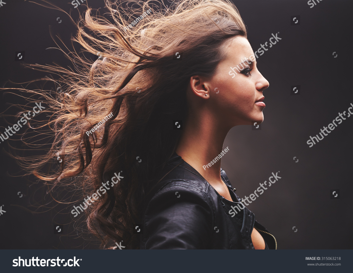 Profile Of Cool Girl With Long Curly Hair Stock Photo 315063218 ...