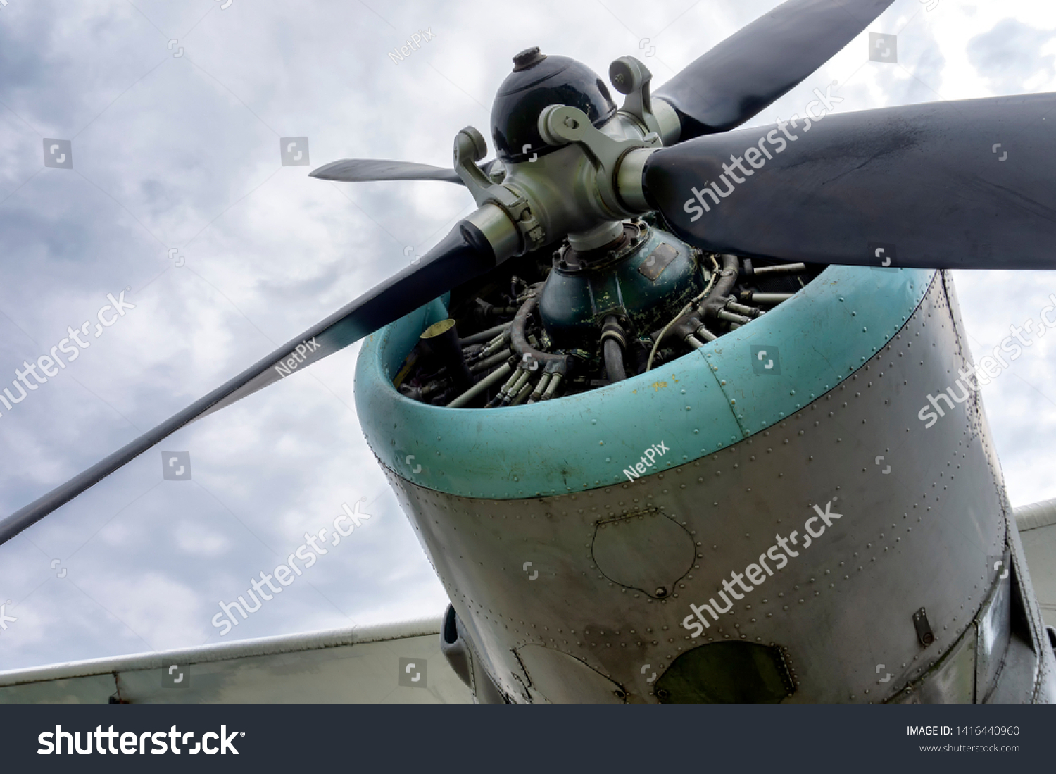 Propellers On Single Engine Vintage Biplane Stock Photo 1416440960 ...