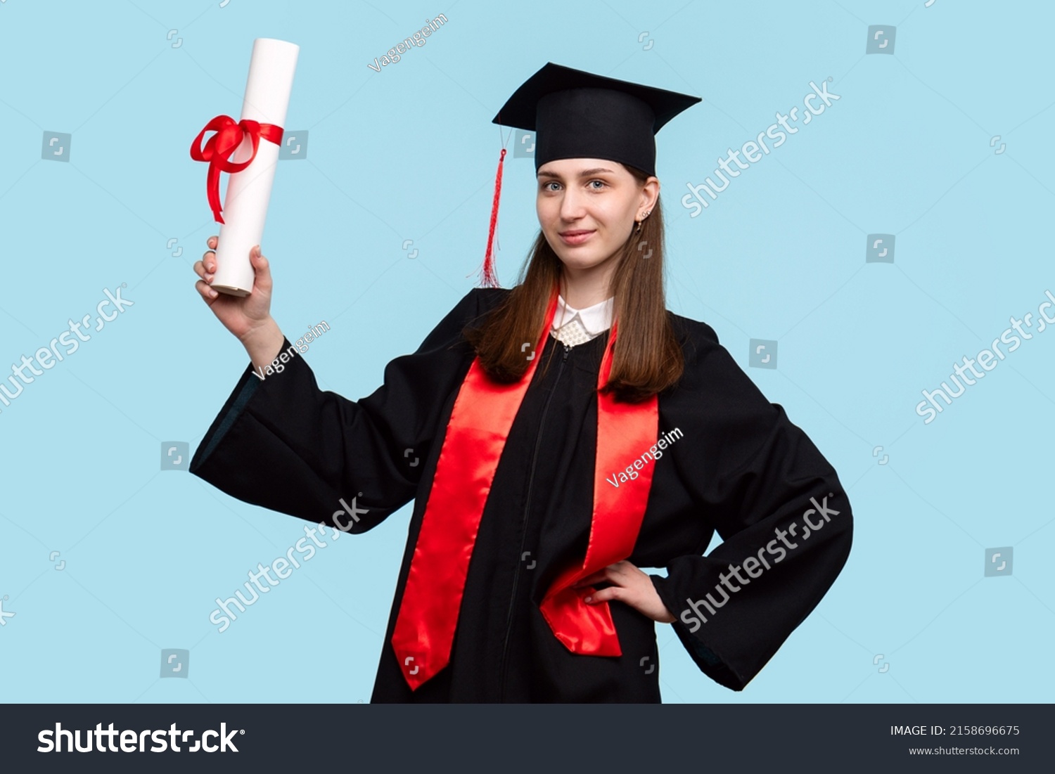 Proud Girl Graduate Wearing Ceremony Robe Stock Photo 2158696675 ...