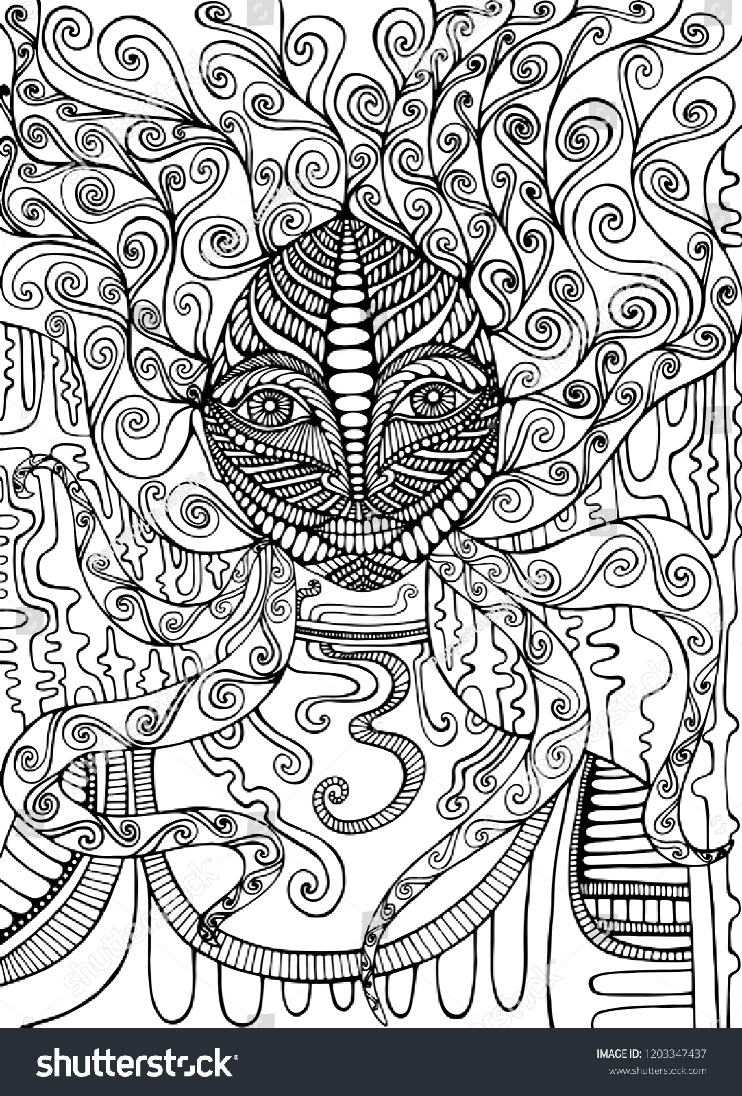 Psychedelic Goddess Coloring Page Isolated Pattern Stock Illustration ...