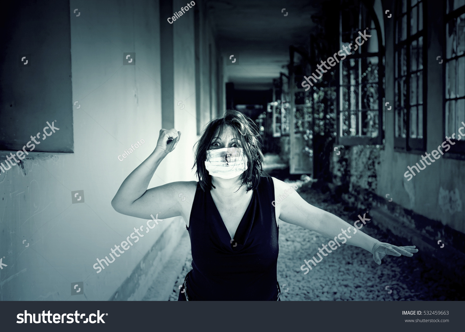 Psycho Girl Knife Medical Mask Stock Photo (Edit Now) 532459663