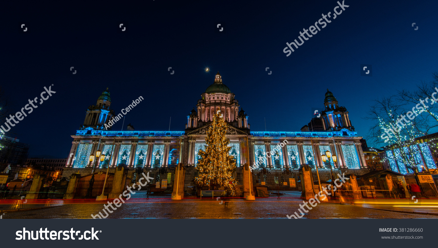 public building belfast christmas lights night stock photo public building belfast christmas lights night stock photo