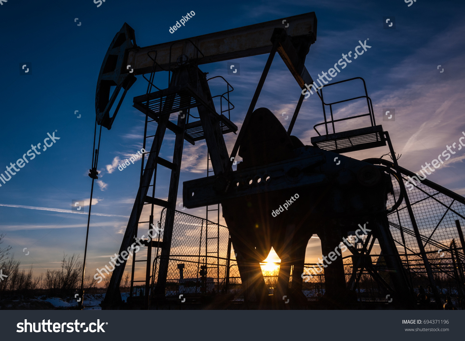 Pump Jacks Sunset Sky Background Extraction Stock Photo (Edit Now