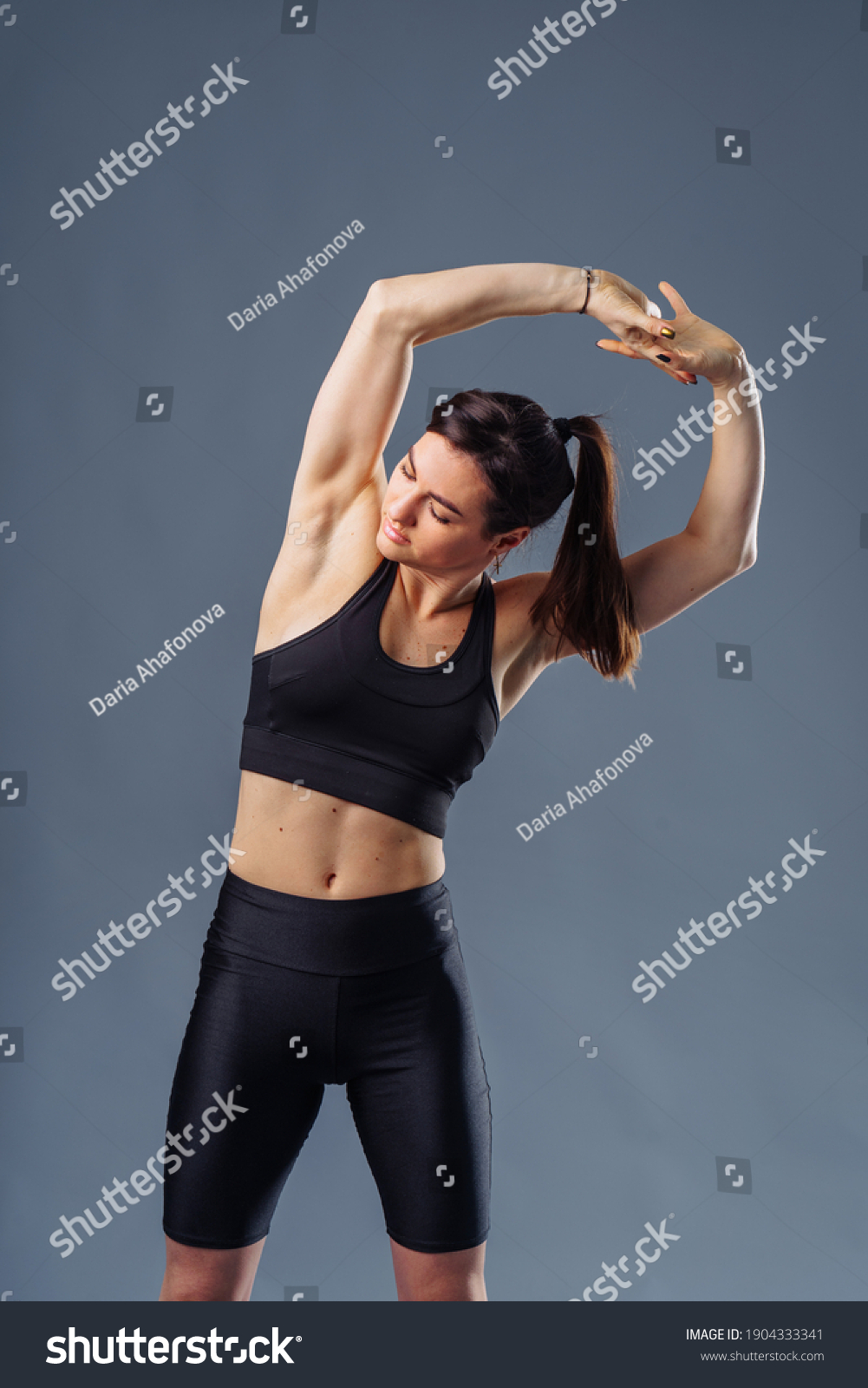 Pumped Sports Girl On Grey Background Stock Photo 1904333341 | Shutterstock