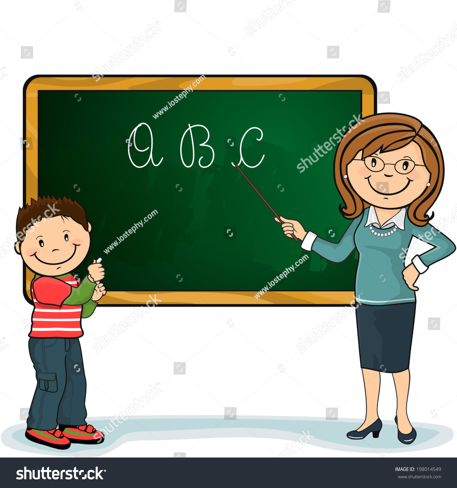 Pupil Teacher His Wand Pointing Green Stock Illustration 198014549