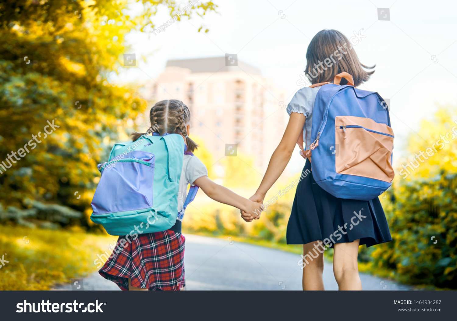 Pupils Primary School Girls Backpacks Near Stock Photo (Edit Now ...