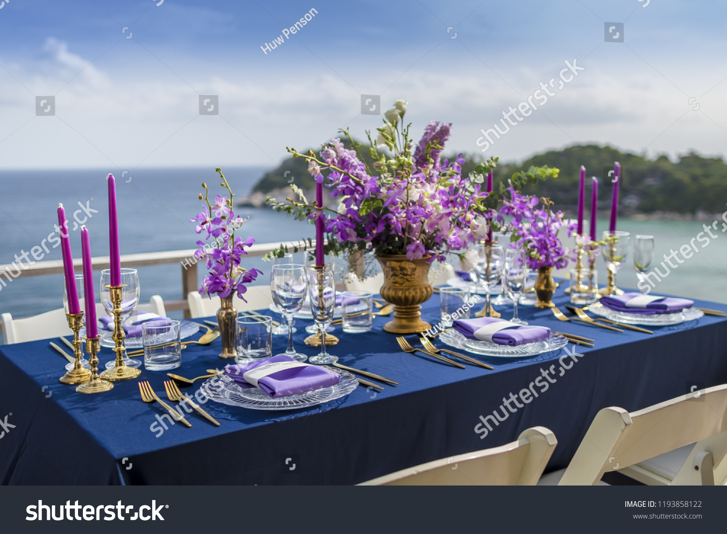 Purple Gold Romantic Wedding Table Top Stock Photo Edit Now
