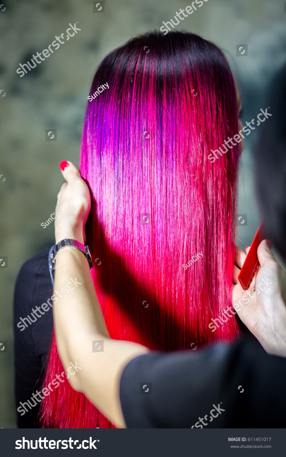 Purple Pink Ombre Hair Coloring Stock Photo Edit Now 611451017
