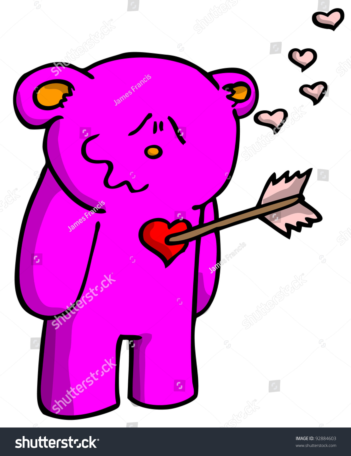 Purple Bear Love Arrow Chest Stock Illustration 92884603