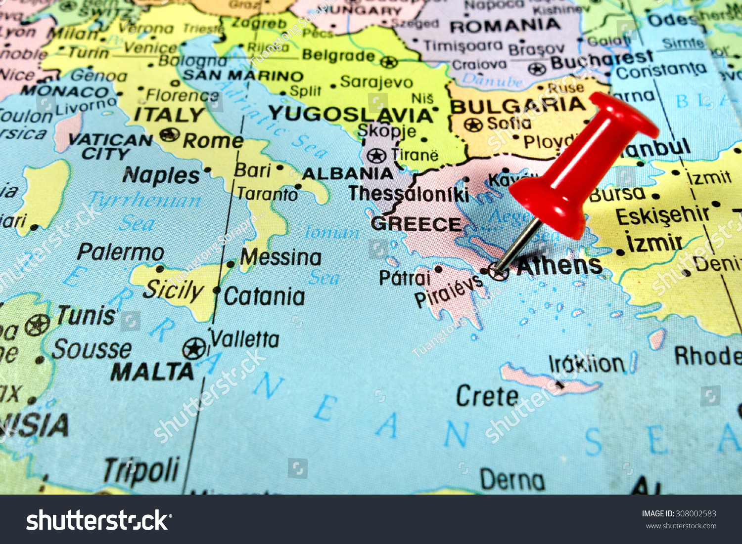 Pushpin Marking On Athens Greece Map Stock Photo Edit Now 308002583