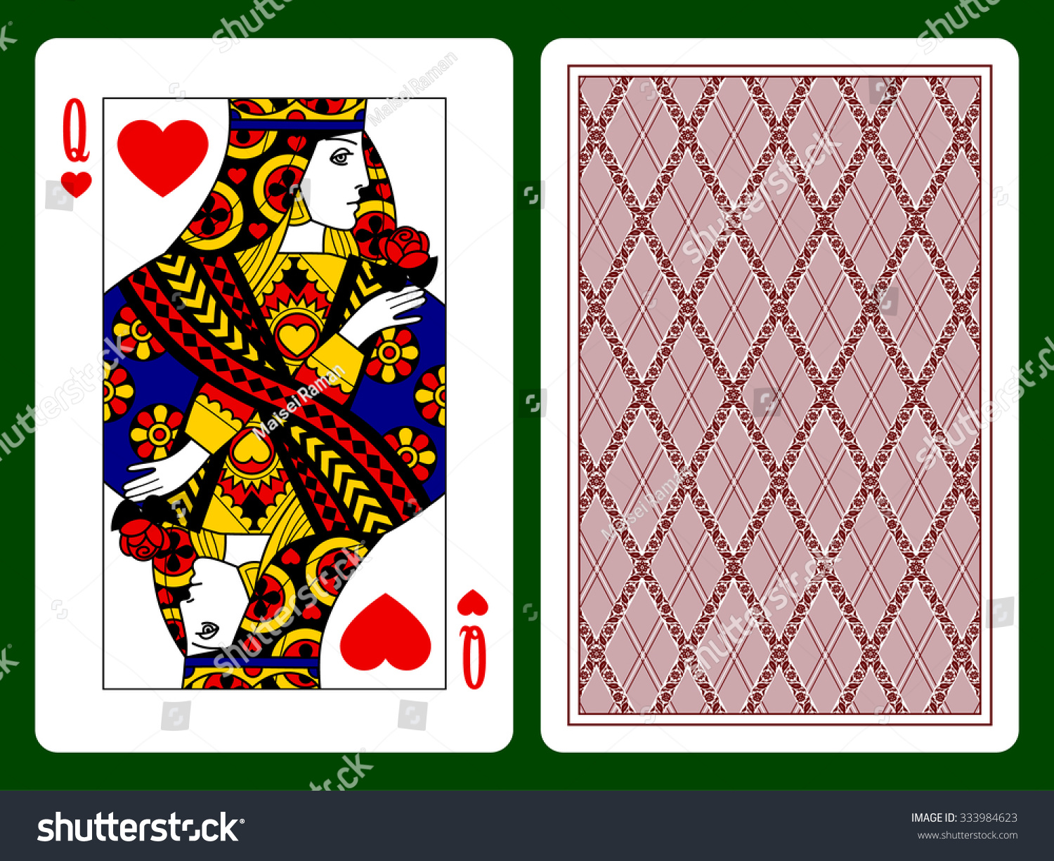 Queen Hearts Playing Card Backside Background Stock Illustration