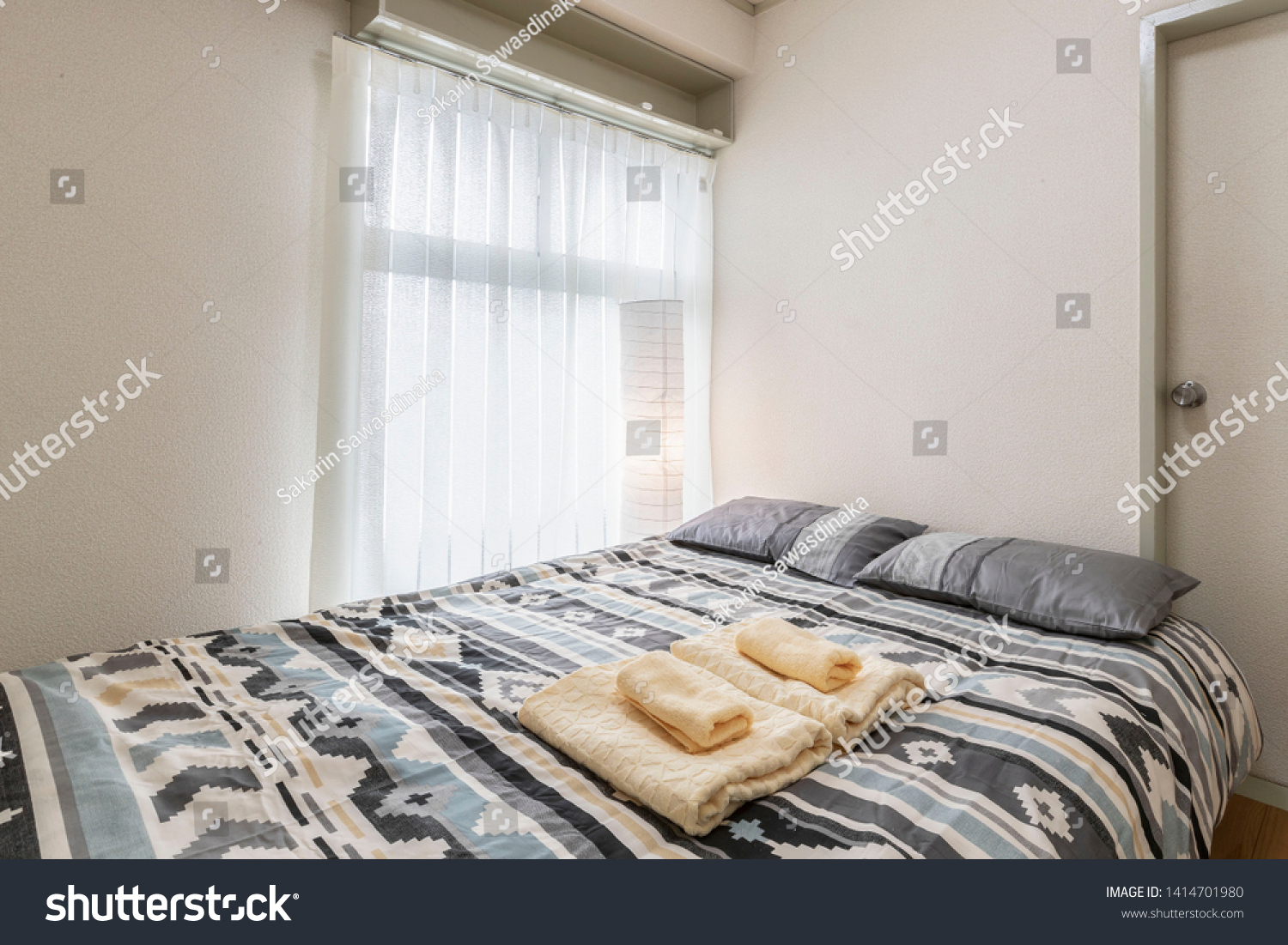 Queen Size Bed Small White Bedroom Stock Photo Edit Now