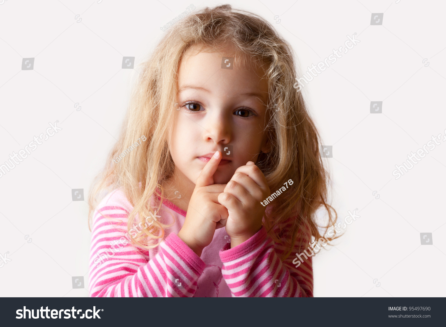 Quiet, Silent Please / Child Girl With A Finger On Her Lips Making A ...