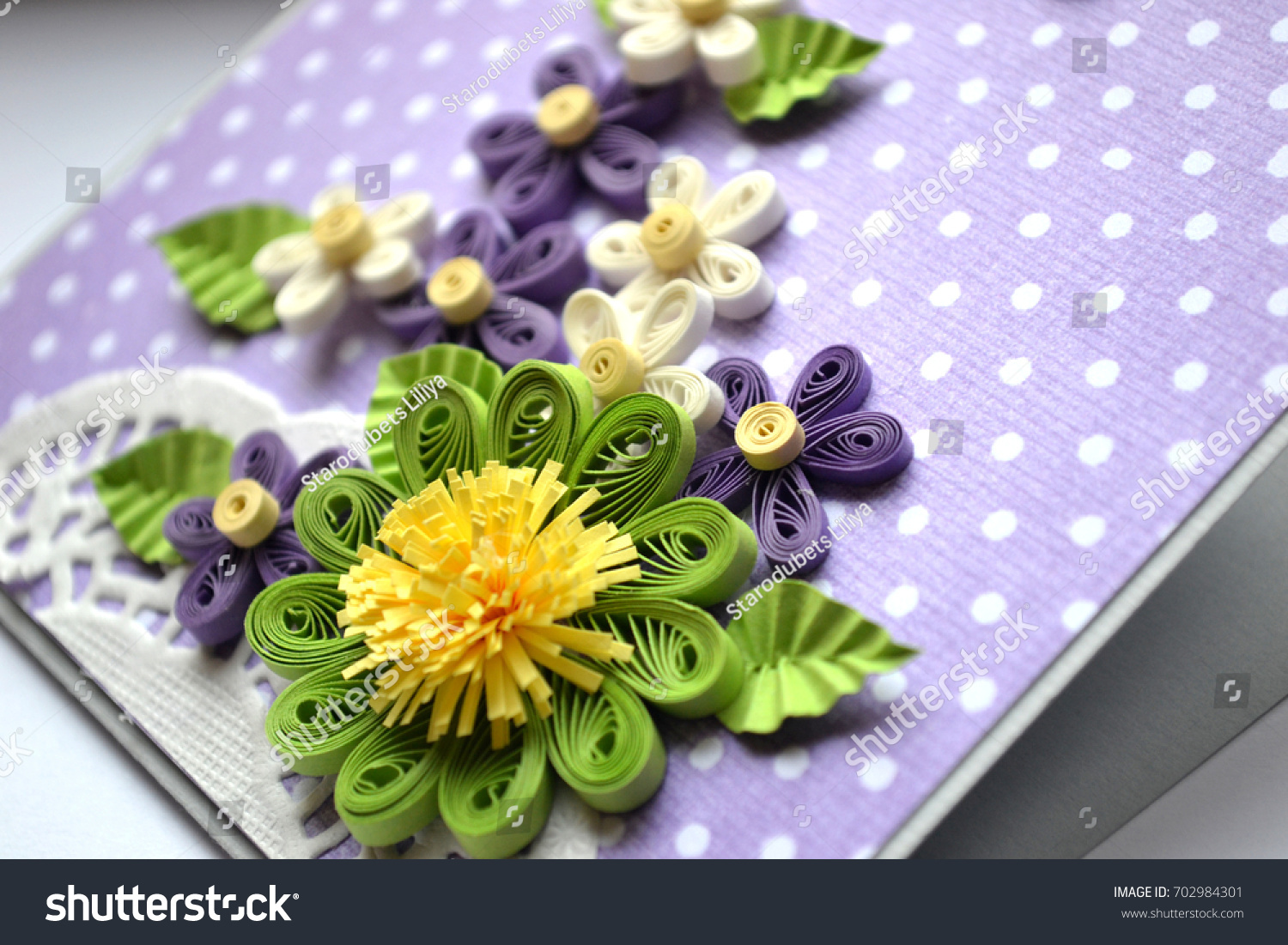 quilling flowers made paper card design stock photo (edit