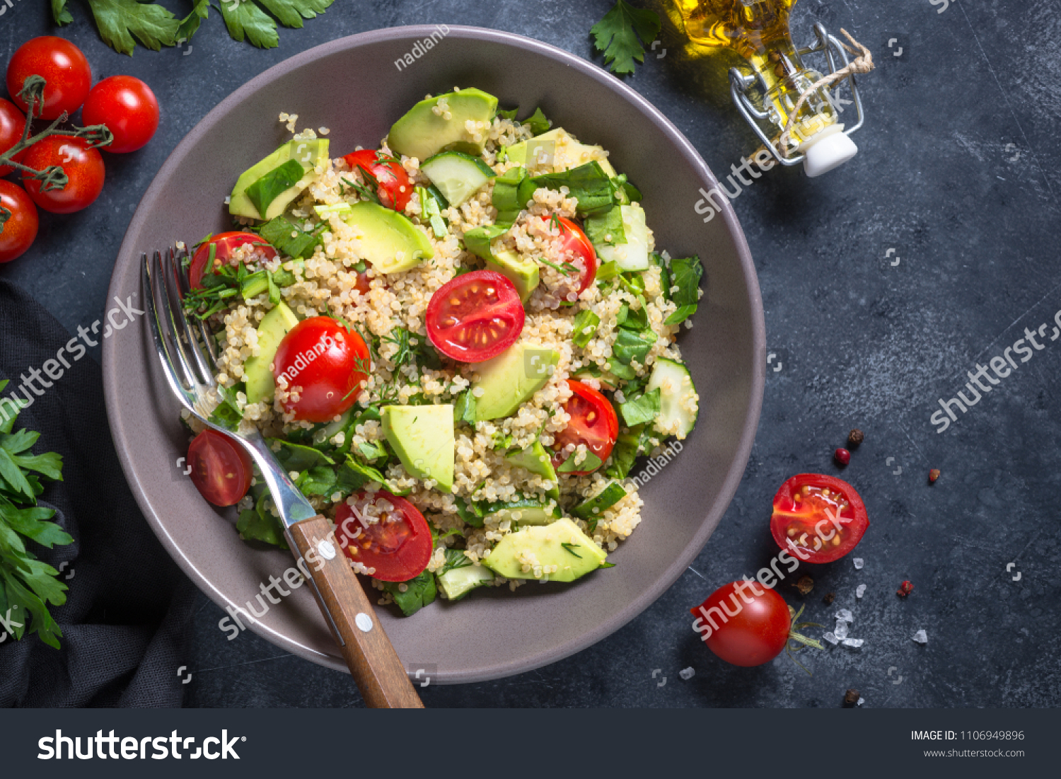 Quinoa Salad Spinach Avocado Tomatoes Stock Photo Edit Now 1106949896