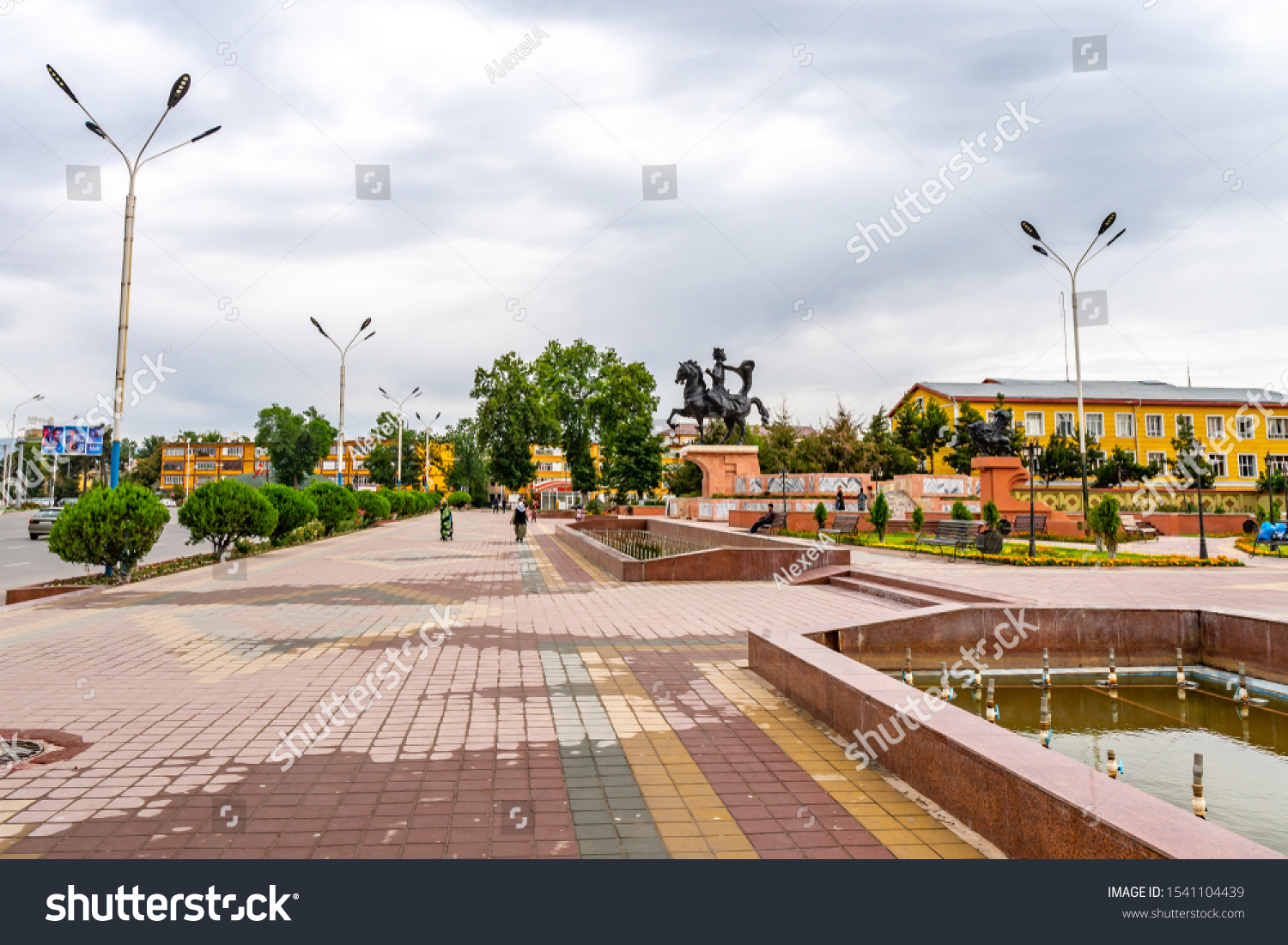 May 2019 Bokhtar Ismoil Somoni Square Leading Lines View Of Statue On A Cloudy Rainy Day