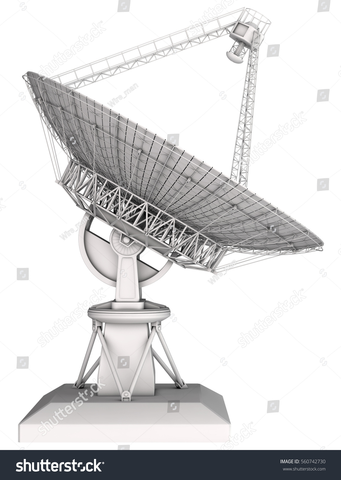 Radio telescope 3d image. Isolated on white