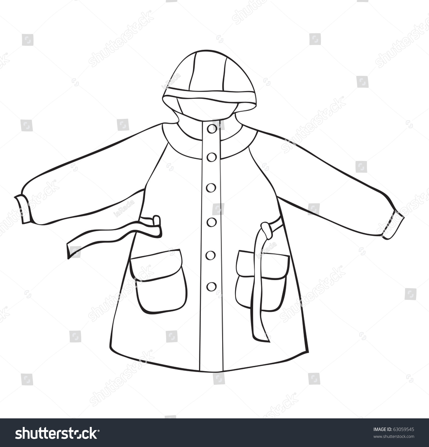Rain Coat With Hood Isolated On White. Outline Drawing Stock Photo ...