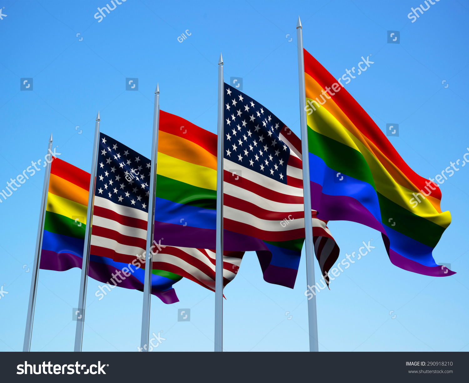 Rainbow American Flags Waving Wind 3d Stock Illustration 290918210 Shutterstock 2224