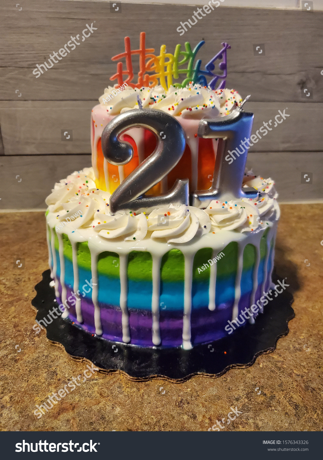 Rainbow Birthday Cake 21 Year Old Stock Photo Edit Now 1576343326