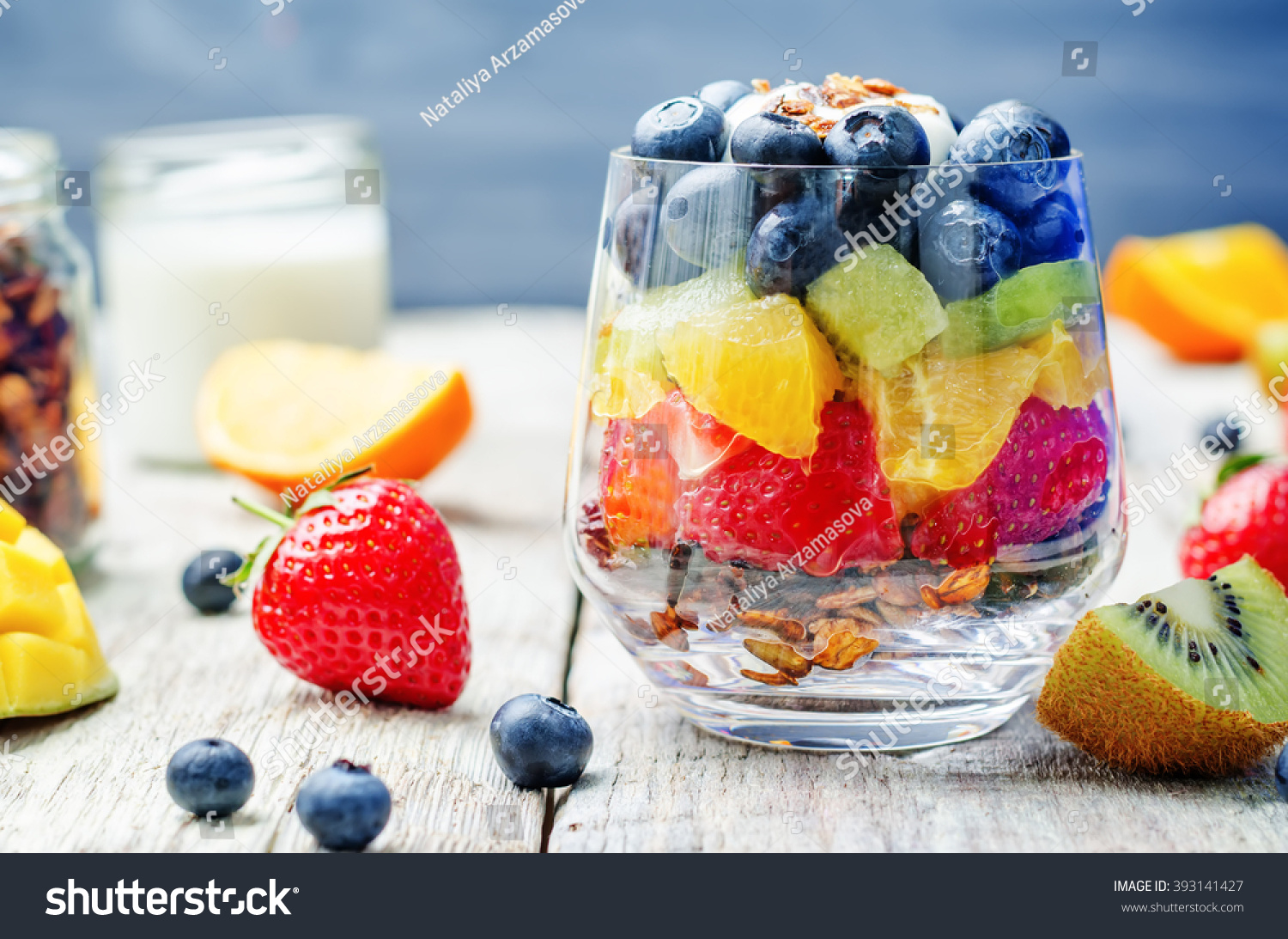 Rainbow Fruit Granola Greek Yogurt Parfait Stock Photo Edit Now 393141427