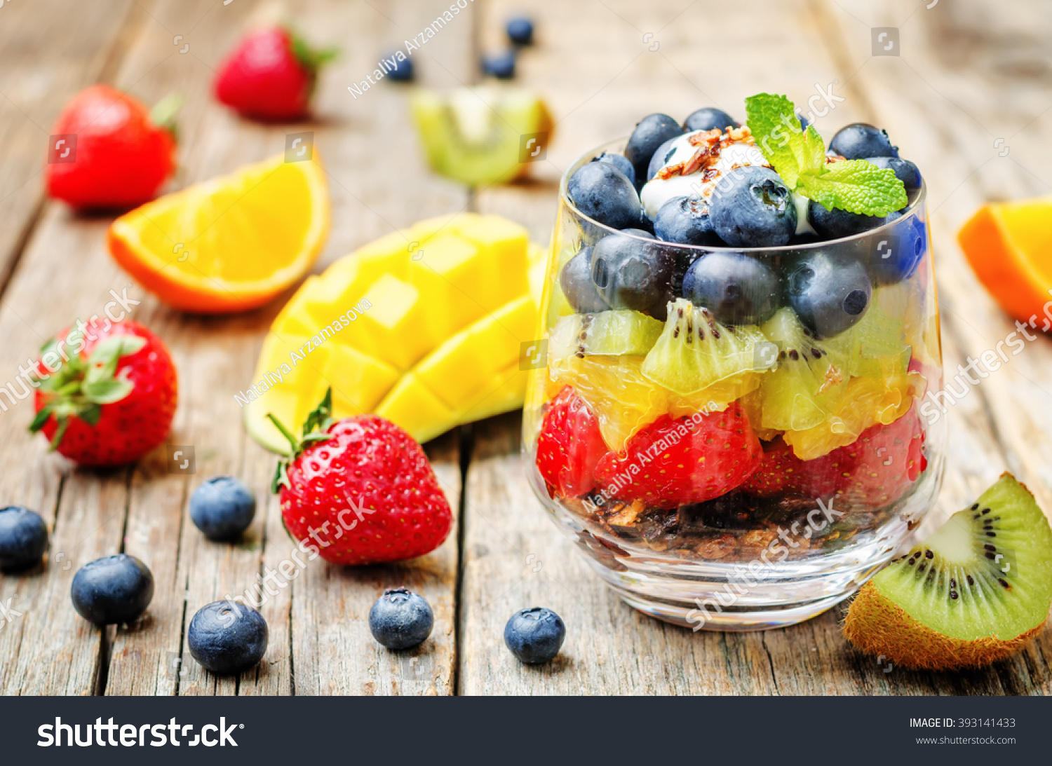 Rainbow Fruit Granola Greek Yogurt Parfait Stock Photo Edit Now 393141433