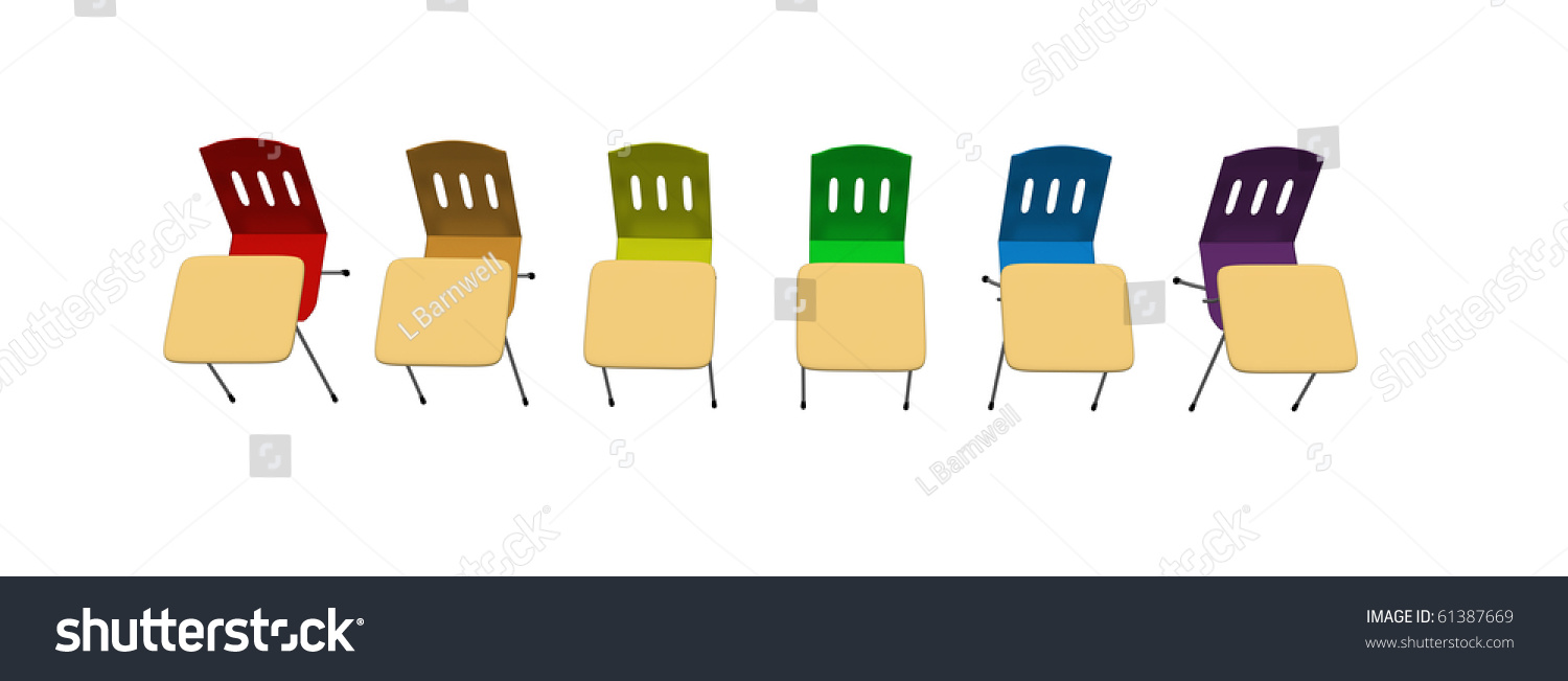 Rainbow Row School Desks Red Orange Stock Illustration 61387669