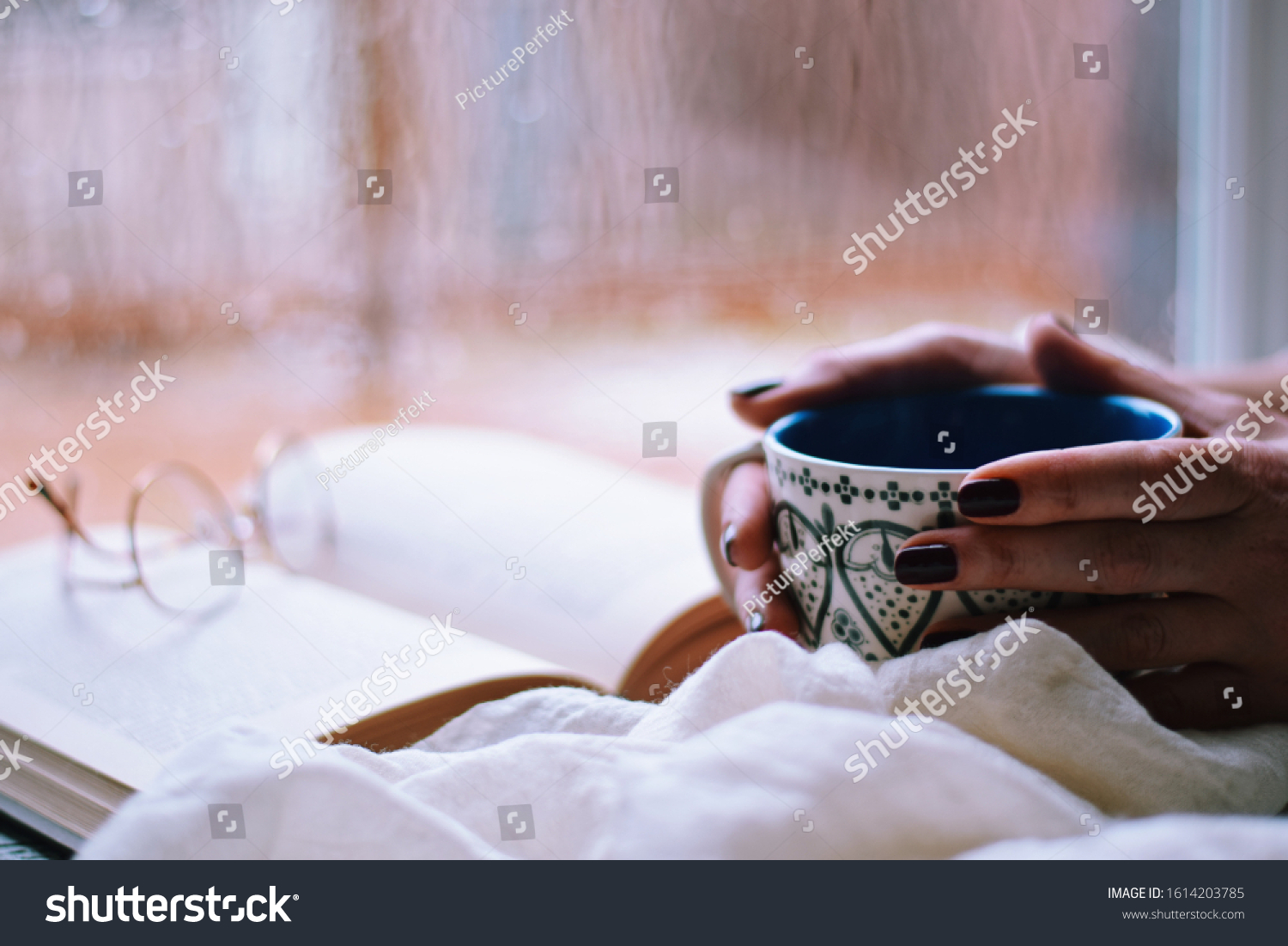 Rainy Day Book Cup Tea Coffee Stock Photo Edit Now