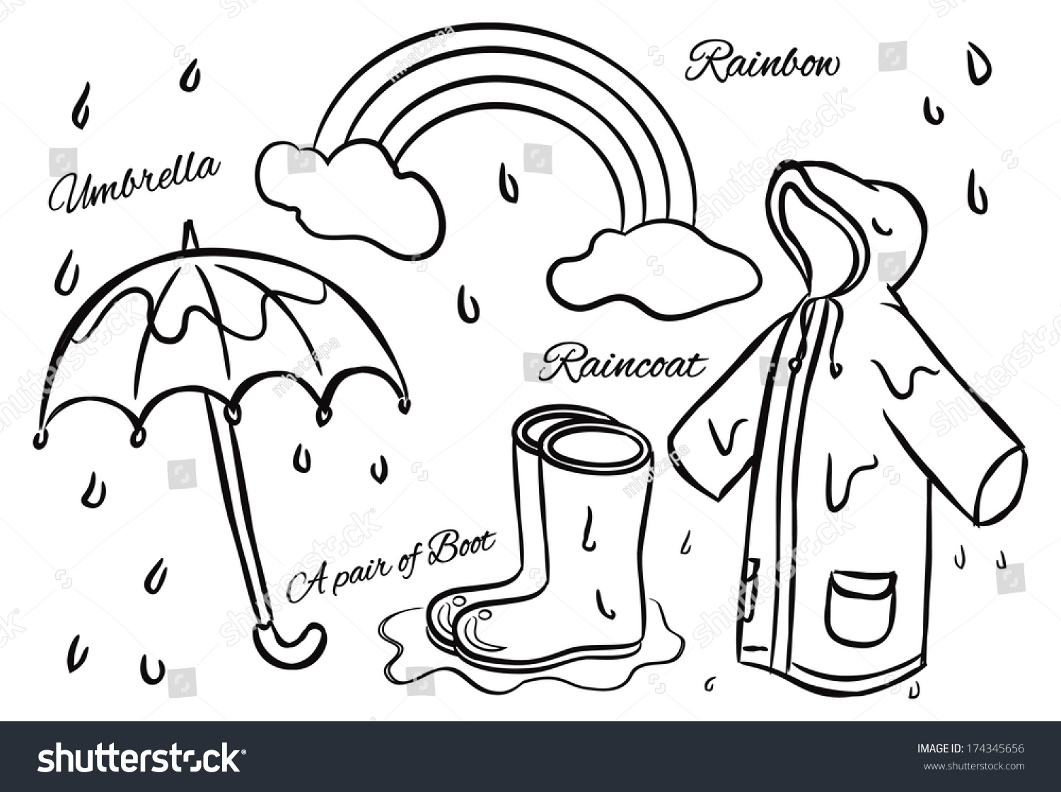 Rainy Season Stuff Doodle Stock Illustration 174345656 Shutterstock