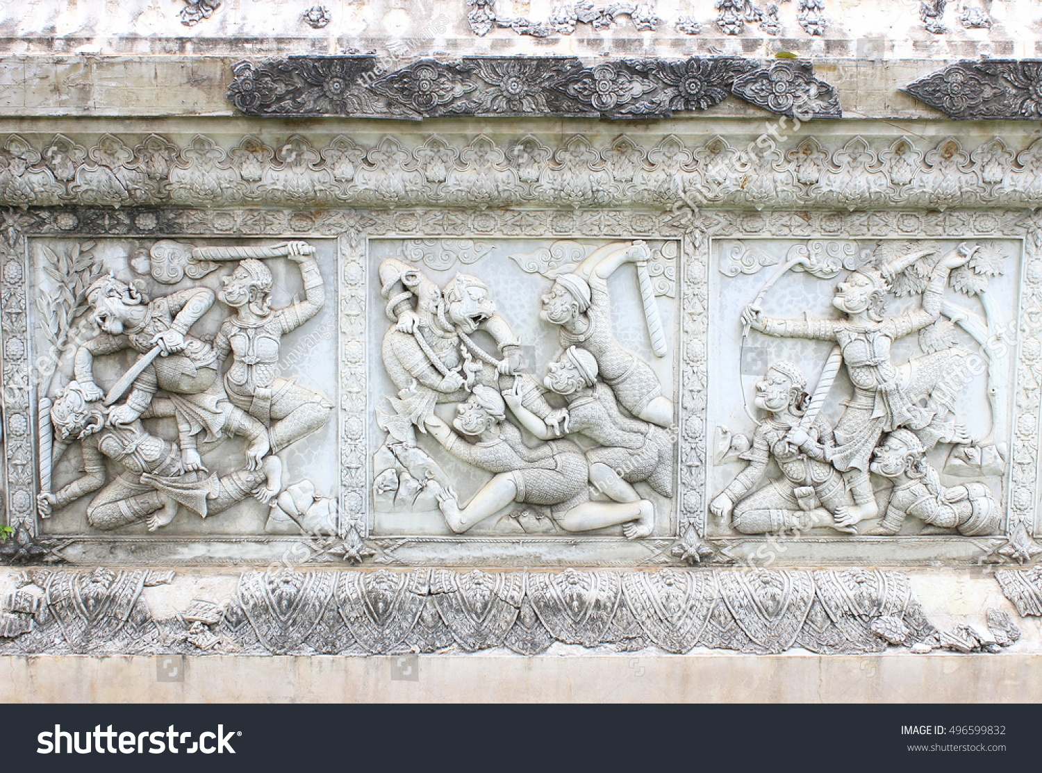 Ramayana Sculpture Wall Wat Phanan Choeng Stock Photo 496599832 ...