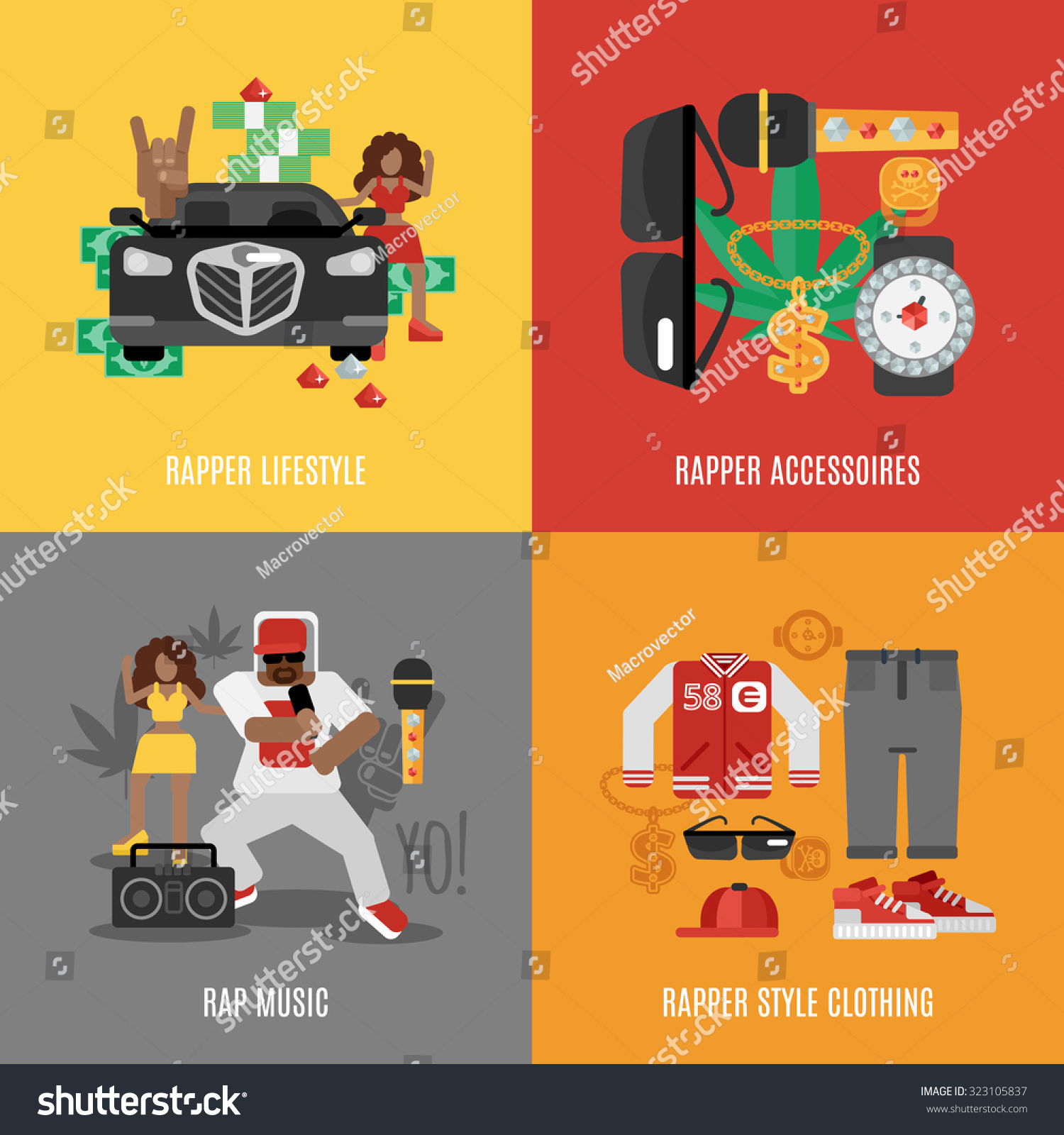 Rap Music Design Concept Set Rapper Stock Illustration 323105837