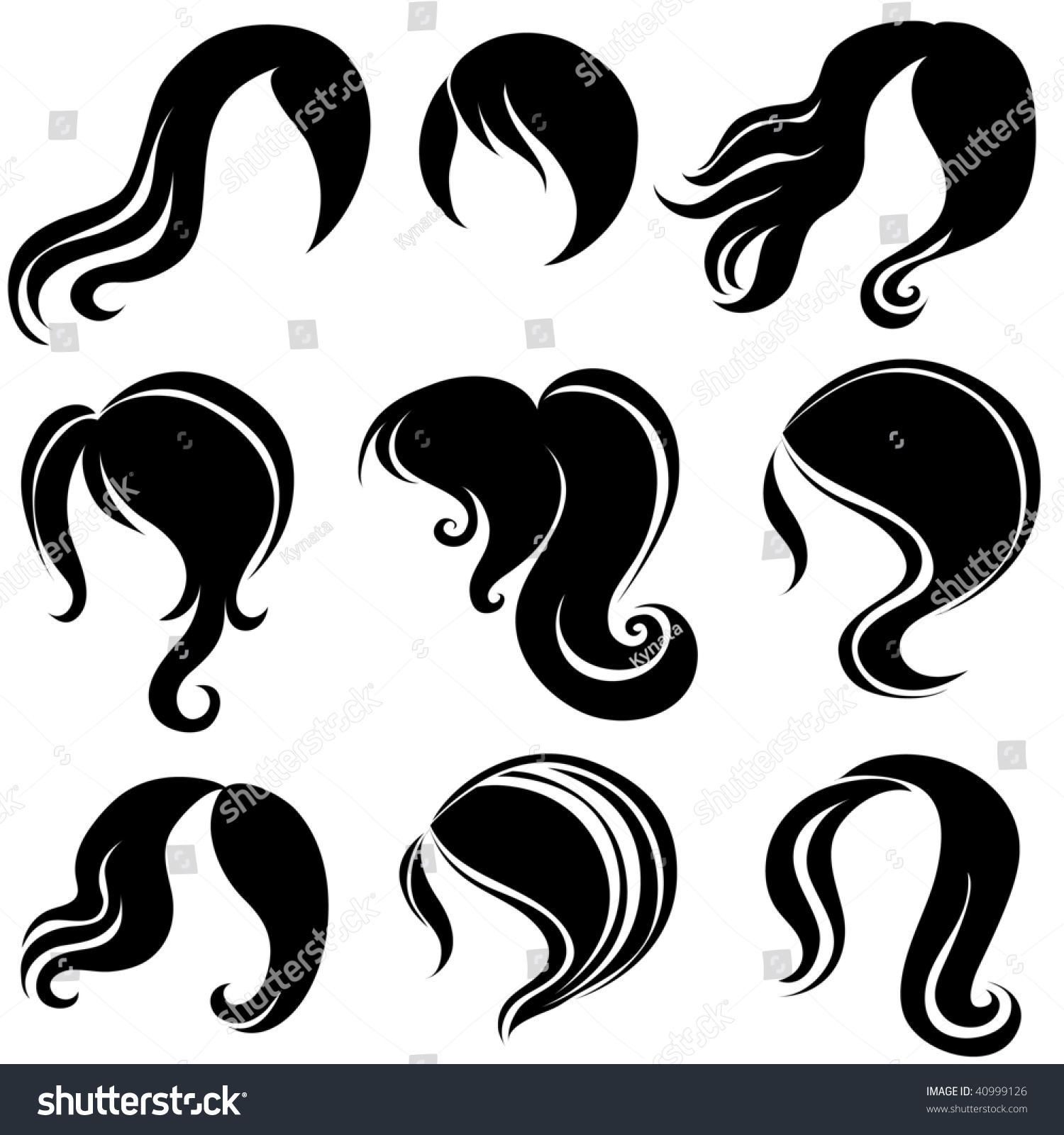 Raster Big Set Black Hair Styling Stock Illustration 40999126 ...