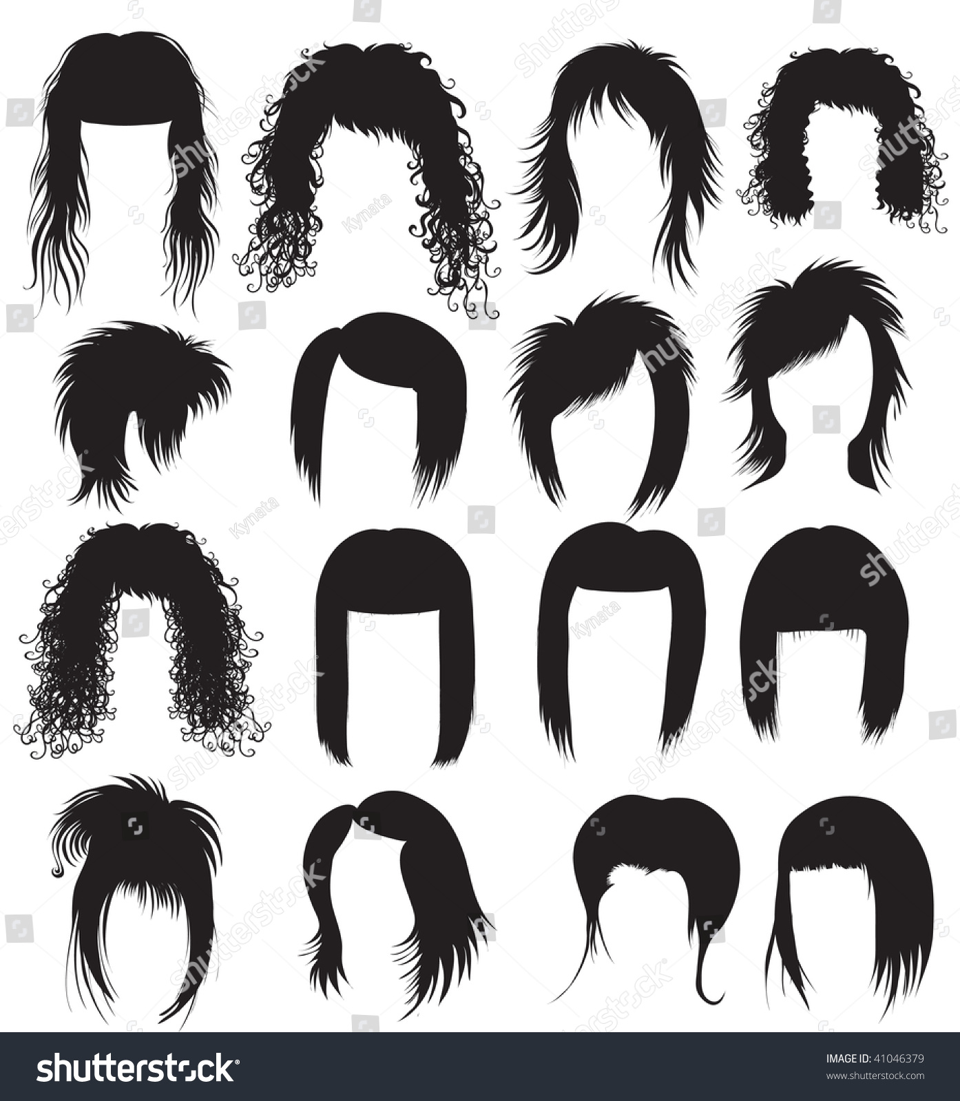 Raster Big Set Of Black Hair Styling For Woman Stock Photo 41046379 ...
