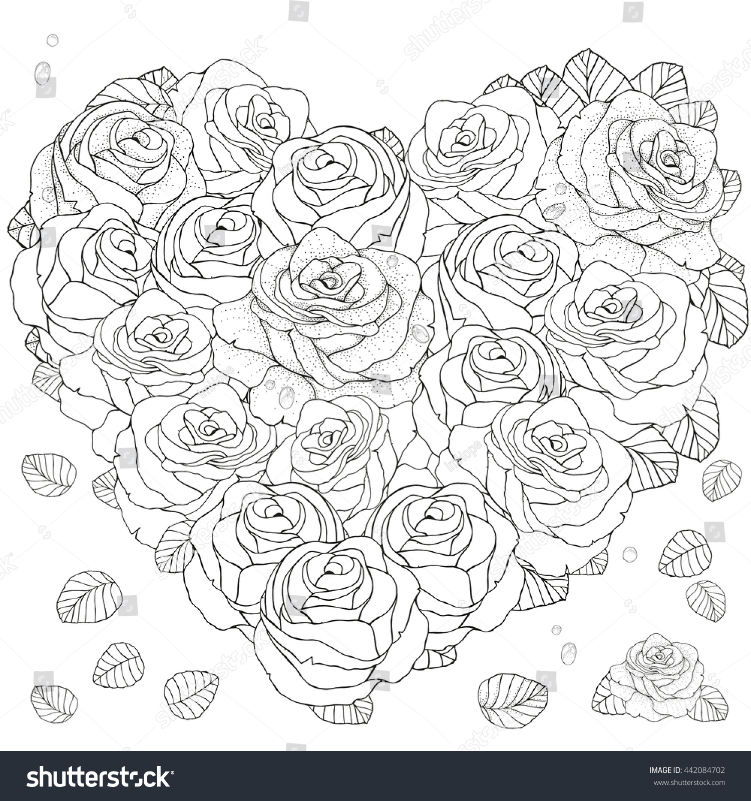 Heart Shaped Pattern For Coloring Book With Roses Floral Retro