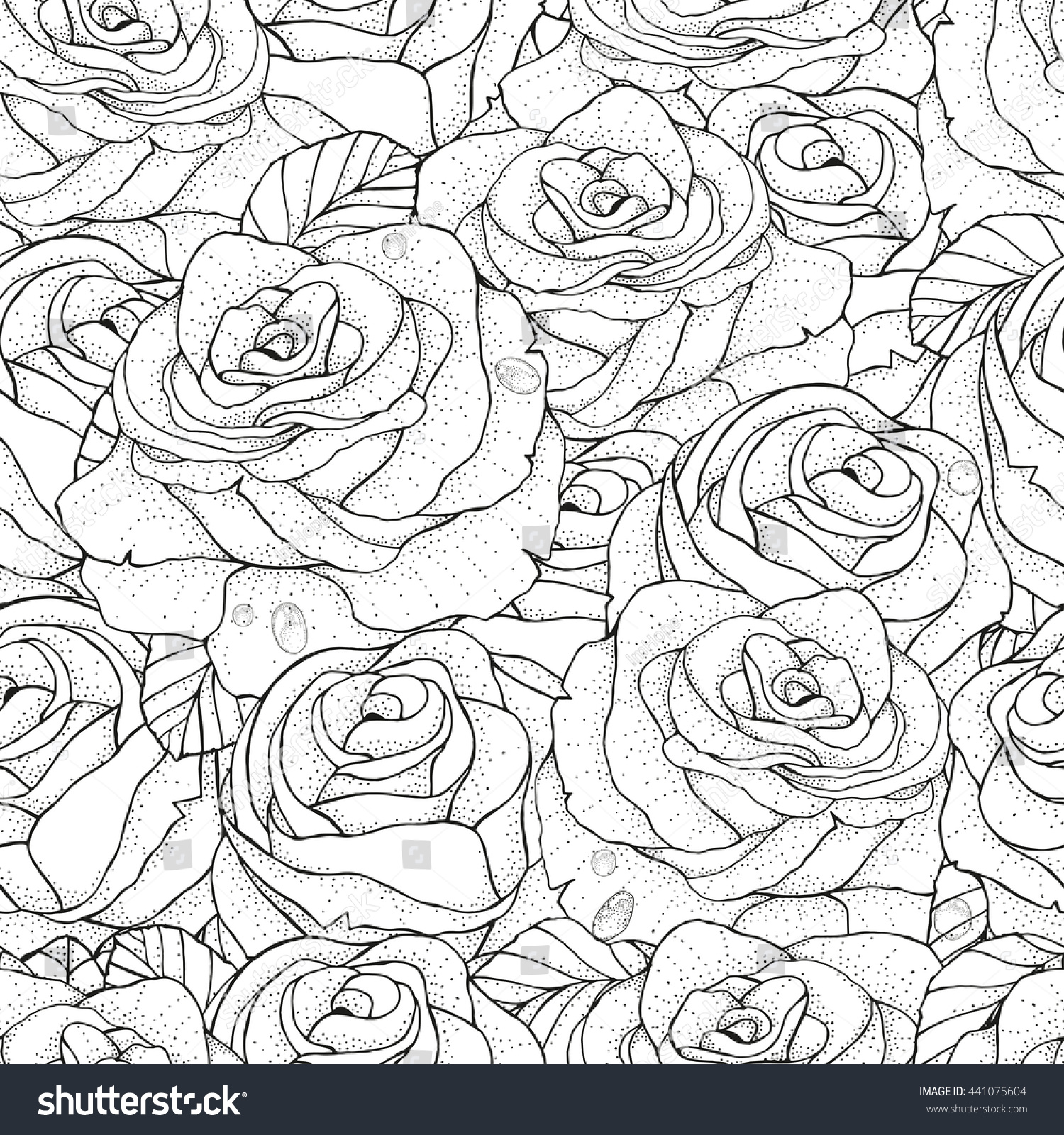 Raster Copy Seamless Pattern Coloring Book Stock Illustration Roses Floral