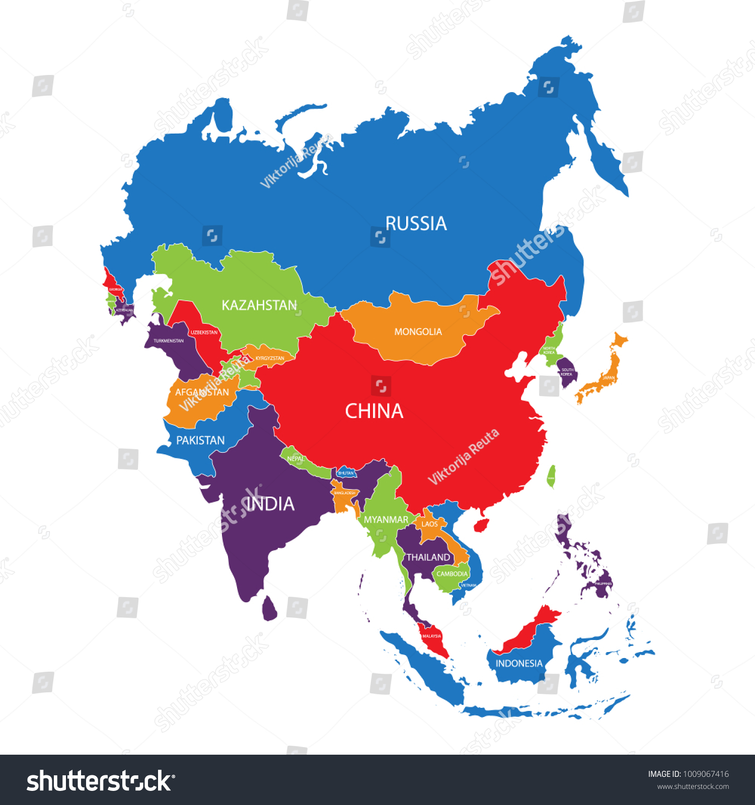 Raster Illustration Asia Outline Map Countries Stock Illustration ...