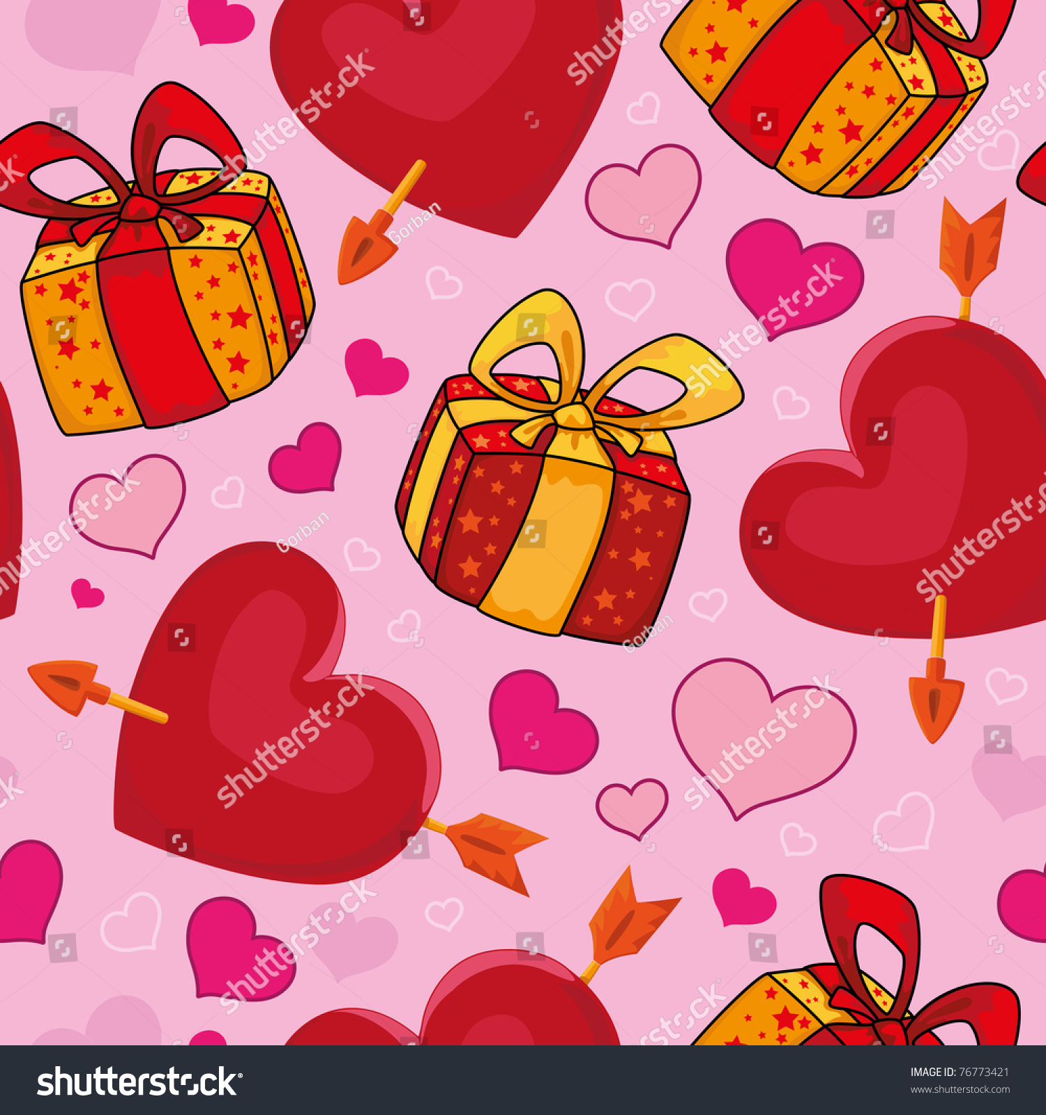 Raster Illustration Of A Seamless Gifts And Hearts Raster Illustration Of A Seamless Gifts And Hearts