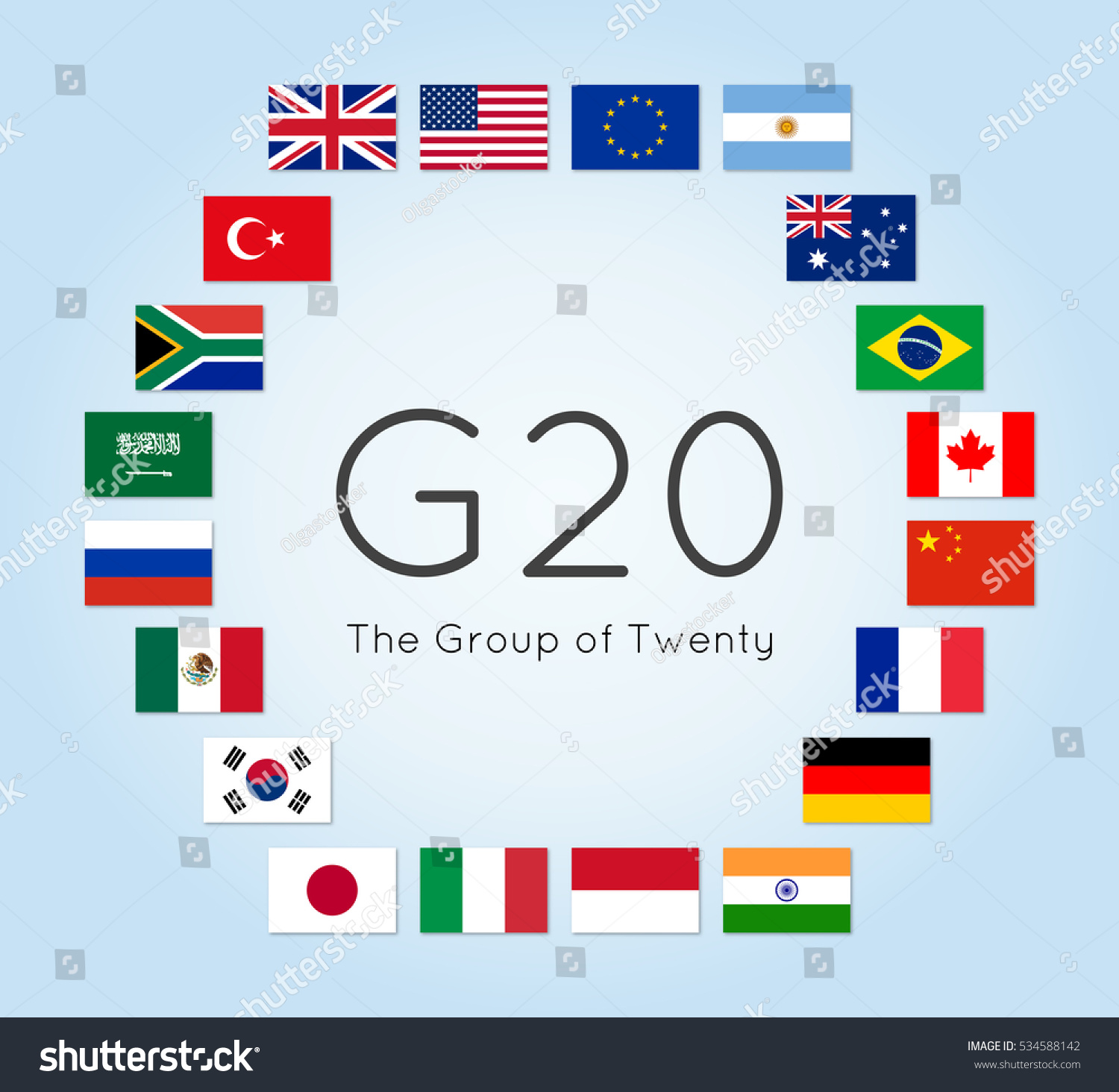 Raster Illustration G20 Countries Flags Group Stock Illustration ...