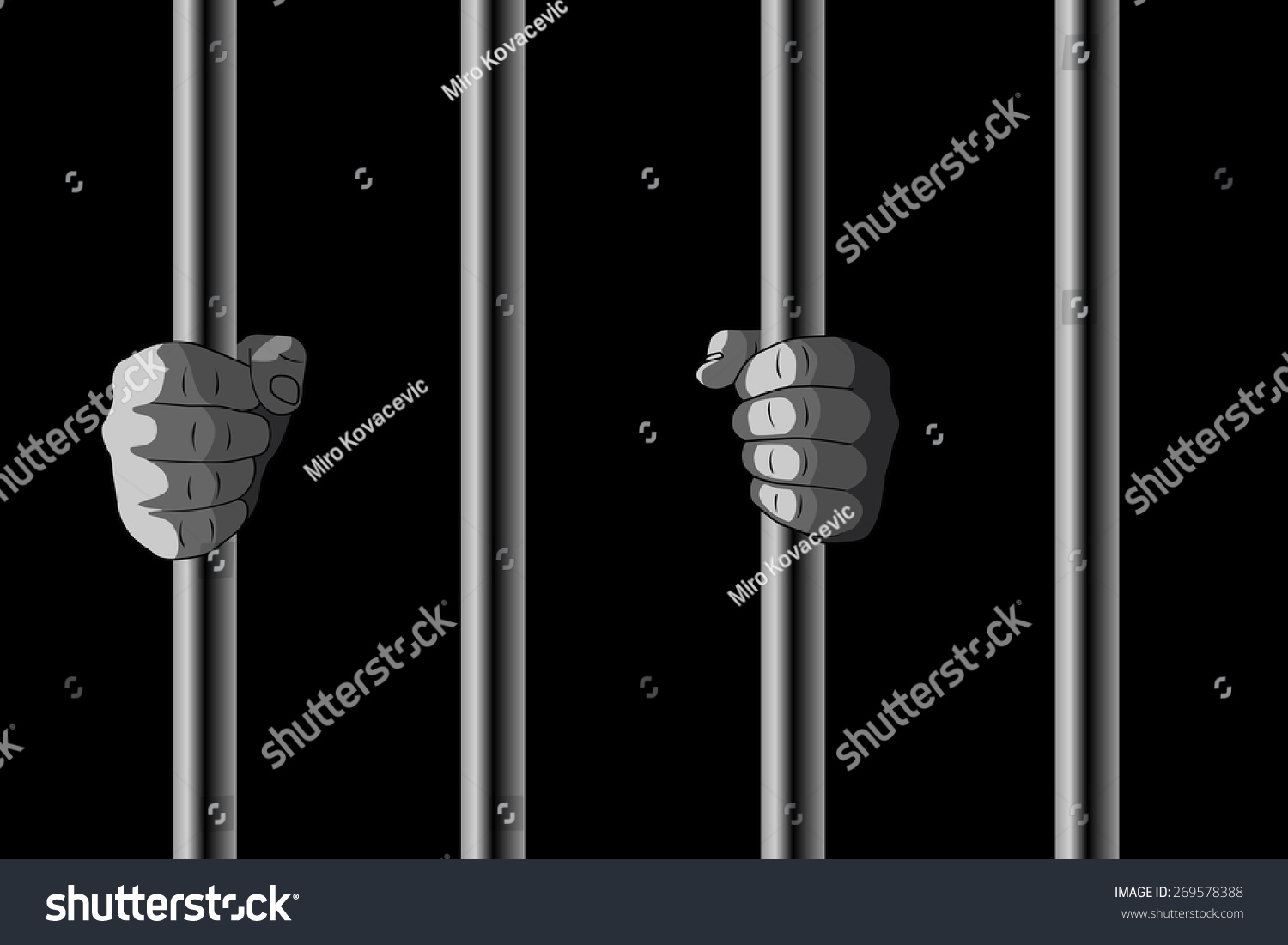 Raster Illustration Of Hands Holding Jail Bars - 269578388 : Shutterstock