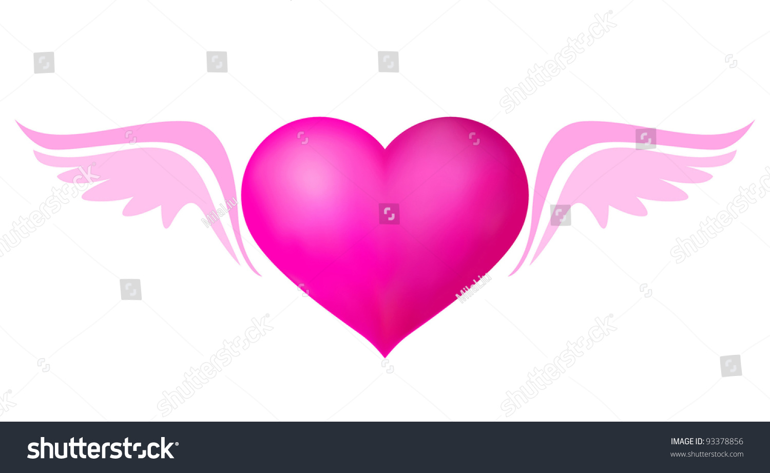 Raster Illustration Of Pink Heart With Wings. - 93378856 : Shutterstock