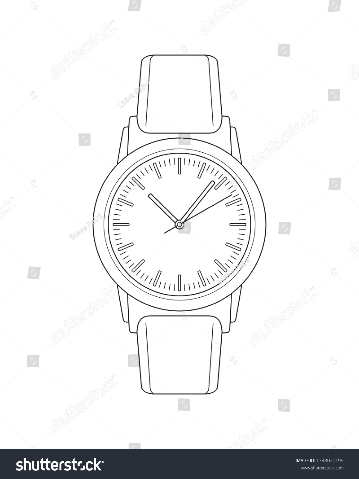 Raster Realistic Outline Wristwatch Sketch On Stock Illustration 