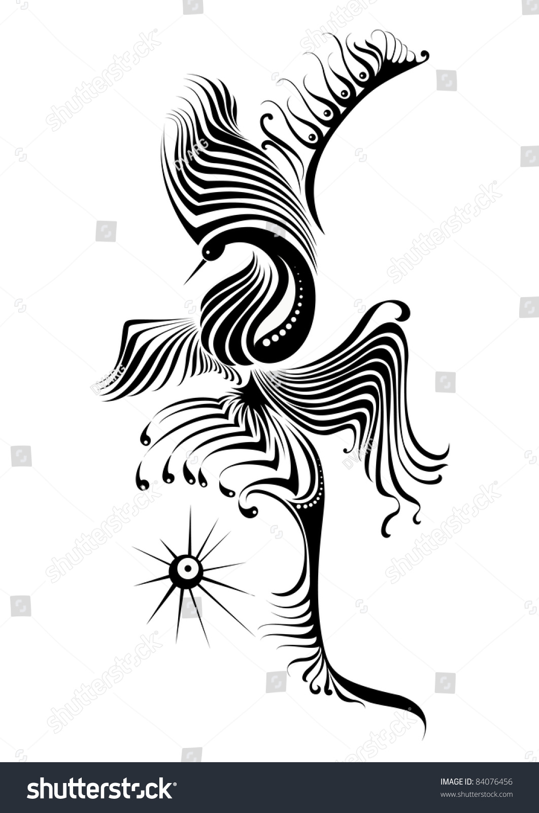 Raster Version Black White Phoenix Illustration Stock Illustration ...