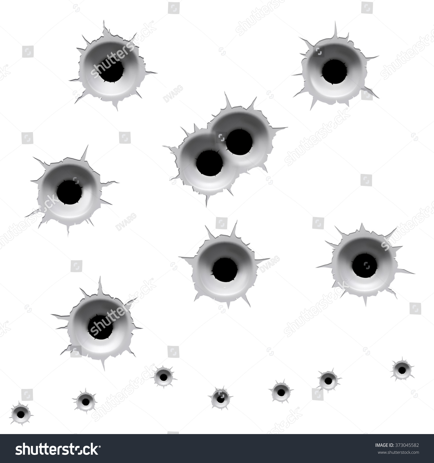 Raster Version. Bullet Holes Set In Metal Isolated On White Stock Photo ...