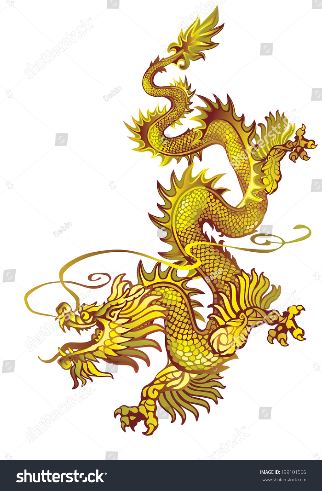 Raster Version Descending Gold Oriental Dragon Stock Illustration 199101566