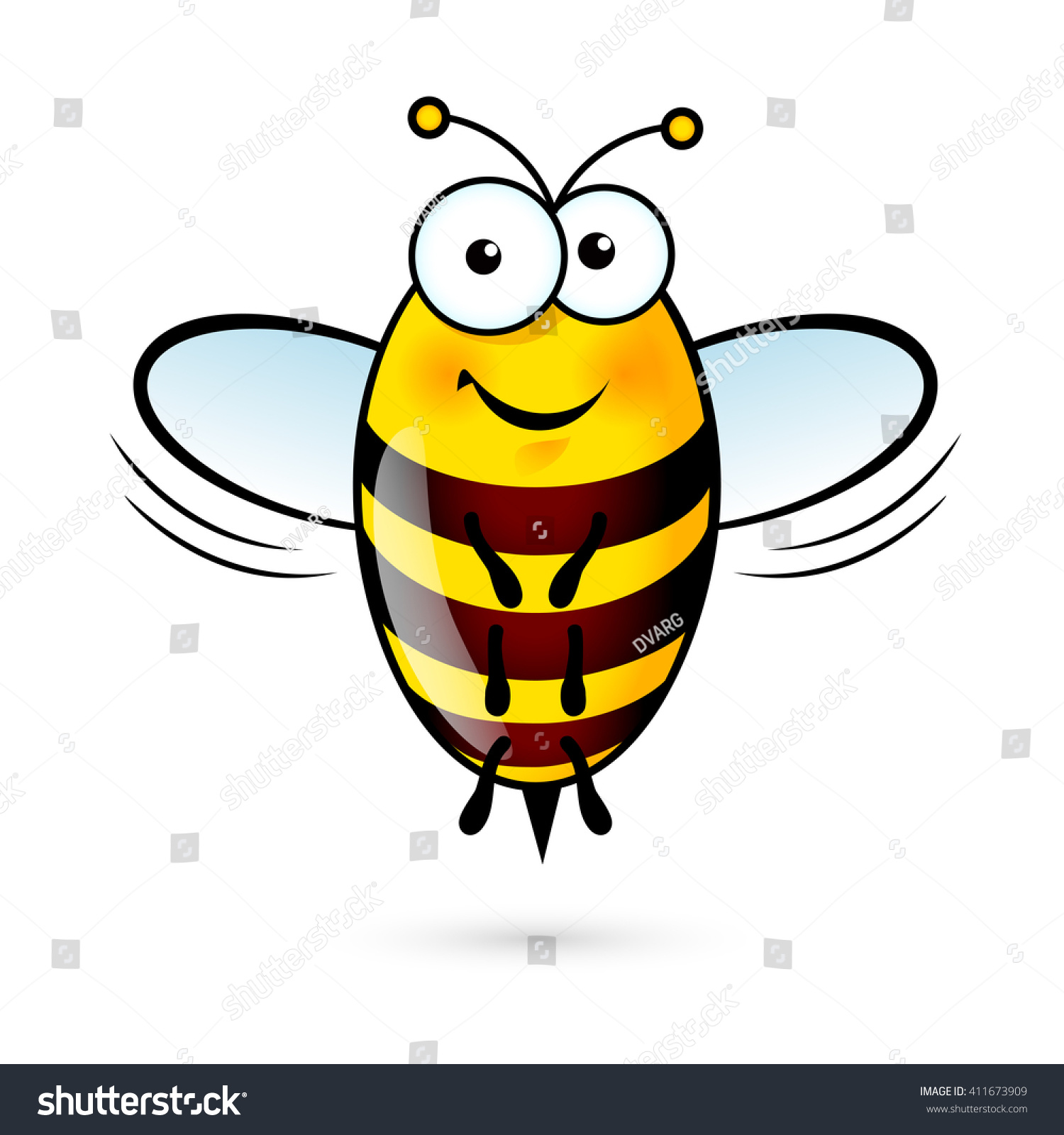 Raster Version. Illustration Of A Friendly Cute Bee On White Background ...