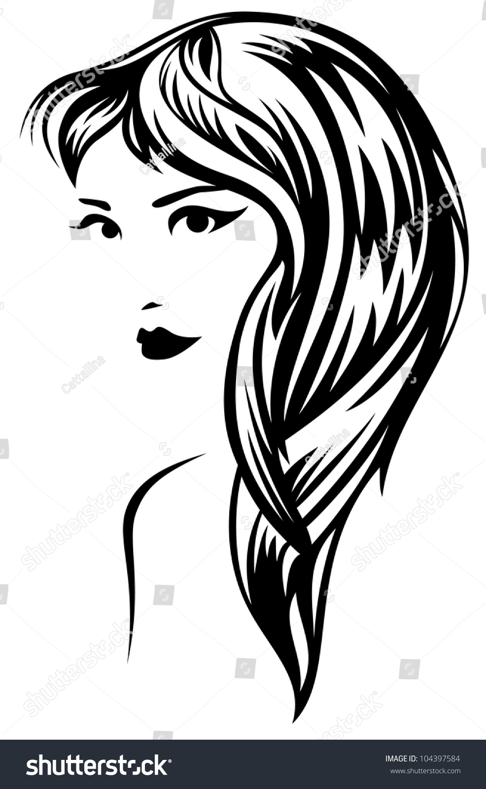 Raster Young Woman Beautiful Hair Black Stock Illustration 104397584 ...