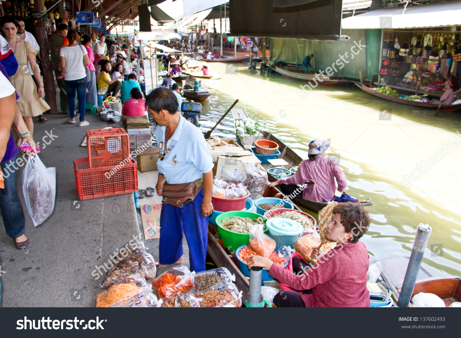 Ratchaburi, Thailand - May 2: Locals Travel On Rowing Boats, Selling ...