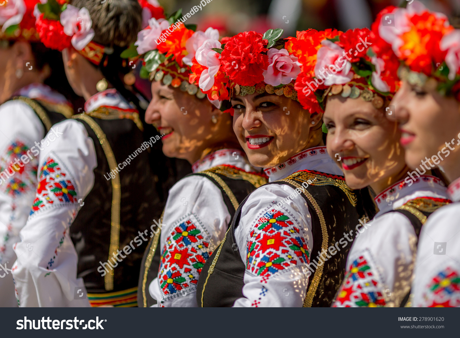 Razlog, Bulgaria - April 13, 2015: Female Bulgarian Folklore Dancers ...