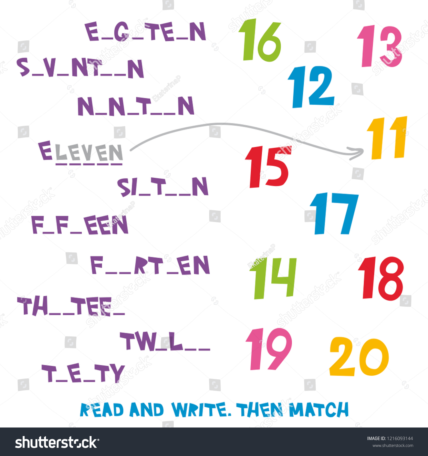 read write match numbers 11 20 stock illustration 1216093144 shutterstock