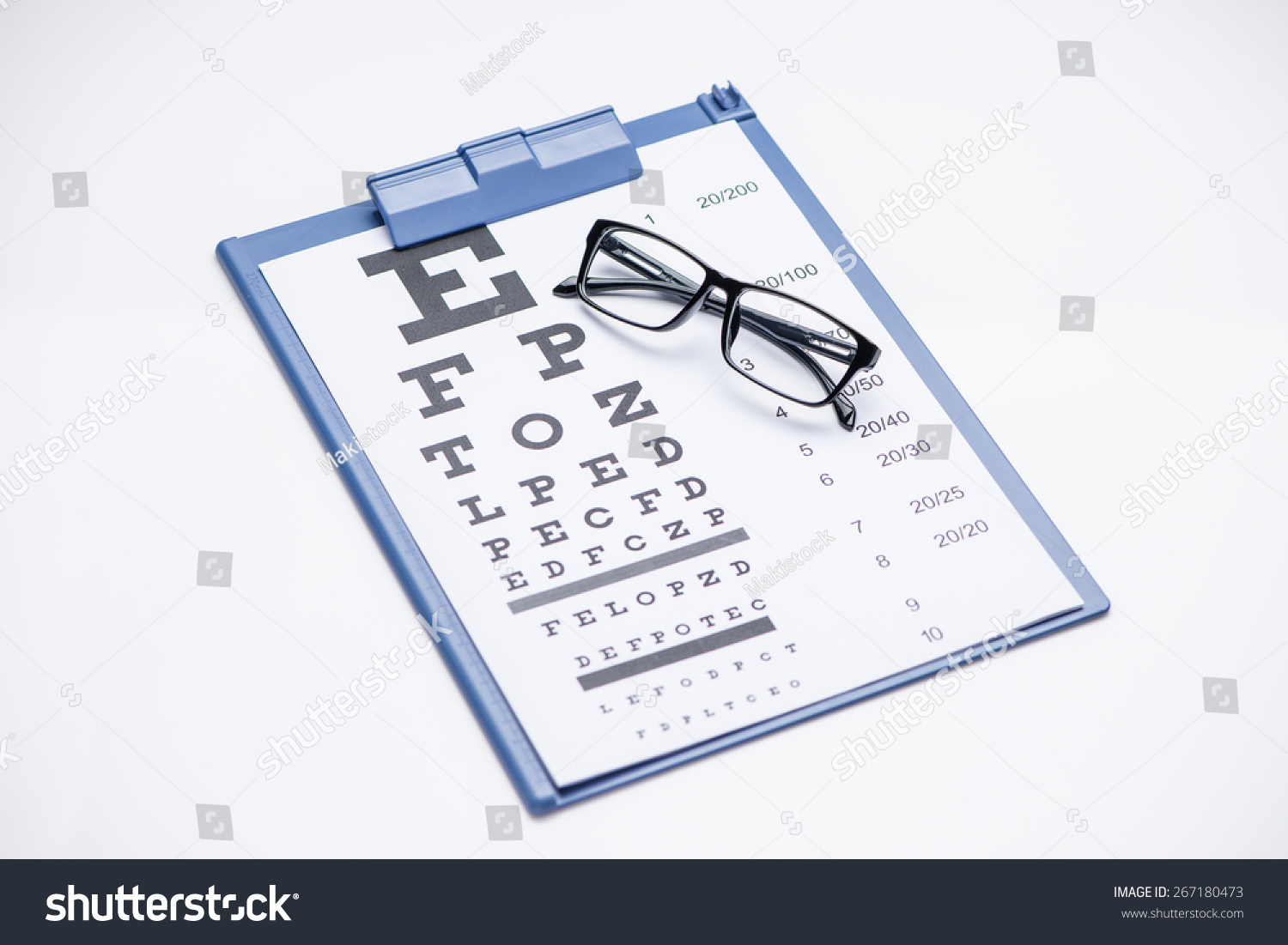 Reading Glasses Eye Chart On Blue Stock Photo (Edit Now) 267180473